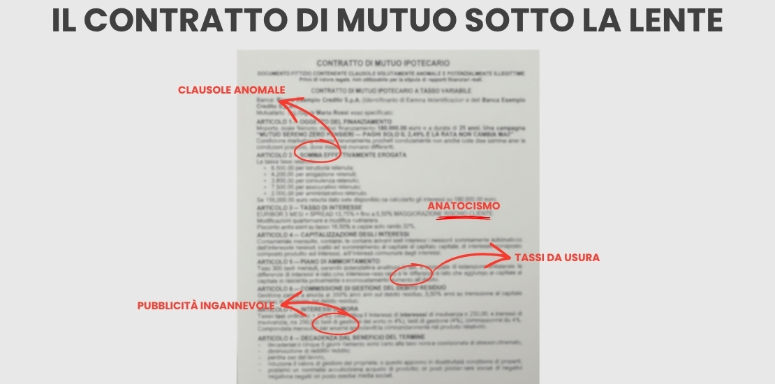 Il contratto di mutuo sotto la lente clausole anomale anatocismo tassi da usura pubblicità ingannevole Il contratto di mutuo sotto la lente - Come risparmiare sul mutuo secondo ADifesa - Infografica articolo ADifesa
